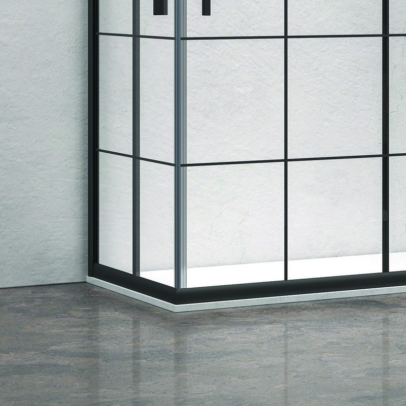 Box doccia 130x70 cm nero opaco con vetro a quadrati neri NICO-B1000 kamalu - 3