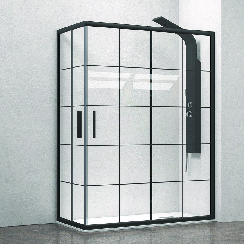 Box doccia 130x70 cm nero opaco con vetro a quadrati neri NICO-B1000 kamalu - 1