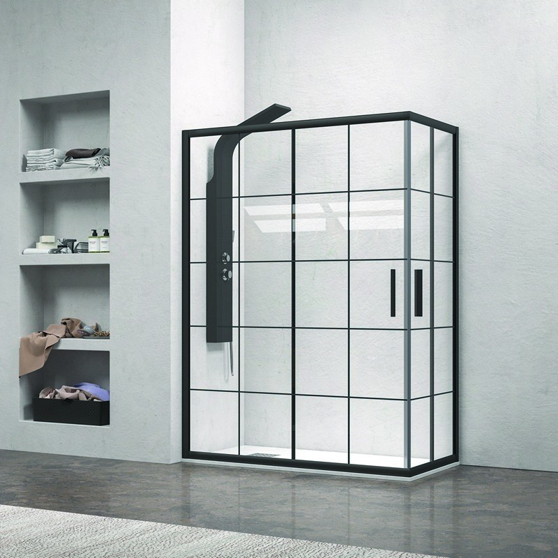 Box doccia 130x70 cm nero opaco con vetro a quadrati neri NICO-B1000 kamalu - 2