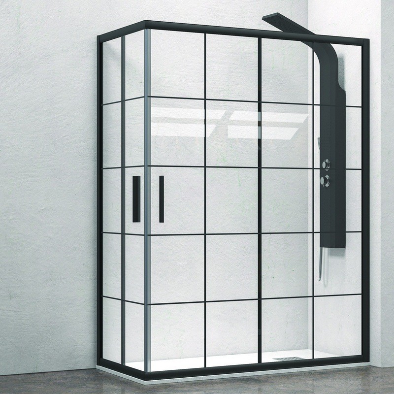 Box doccia 140x70 nero opaco con vetro a quadrati neri NICO-B1000 kamalu - 2