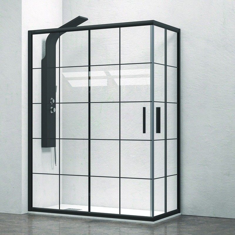 Box doccia 100x90 profili neri opachi vetro a quadrati neri NICO-B1000 kamalu - 2