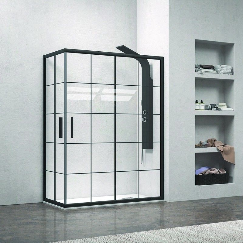 Box doccia colore nero 130x90 vetro a quadrati neri NICO-B1000 kamalu - 1