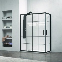 Box doccia nero 100x100 vetro a quadrati neri NICO-B1000 kamalu - 1