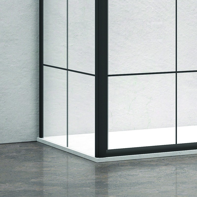 Box doccia nero 100x70 scorrevole e laterale fisso vetro a quadrati neri NICO-D3000S kamalu - 5