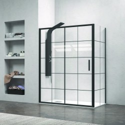 Cabina doccia nera 120x70 scorrevole vetro a quadrati neri NICO-D3000S kamalu - 1