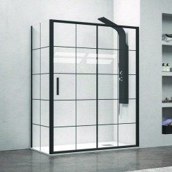 Cabina doccia nera 130x70 scorrevole vetro a quadrati neri NICO-D3000S kamalu - 1