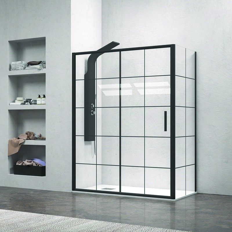 Cabina doccia colore nero 130x80 vetro con riquadri neri NICO-D3000S kamalu - 2