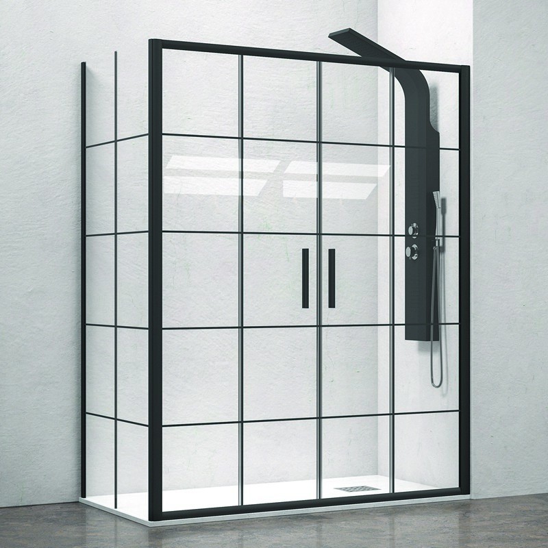 Box doccia angolare 160x90 doppio scorrevole telaio nero NICO-D6000S kamalu - 2
