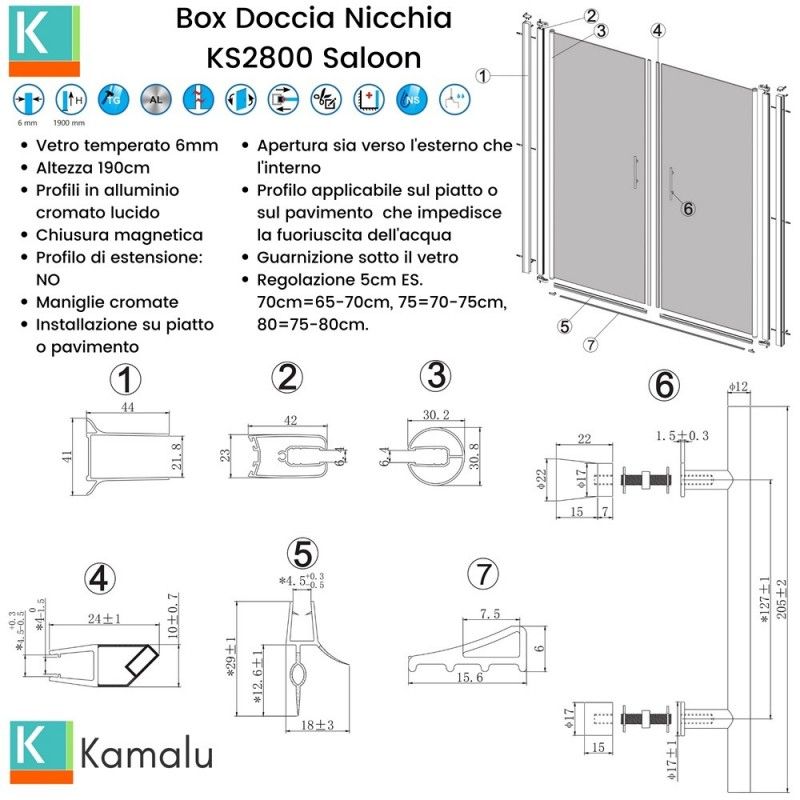 Box doccia 80x70 angolare apertura 70cm saloon KS2800-SSN kamalu - 7