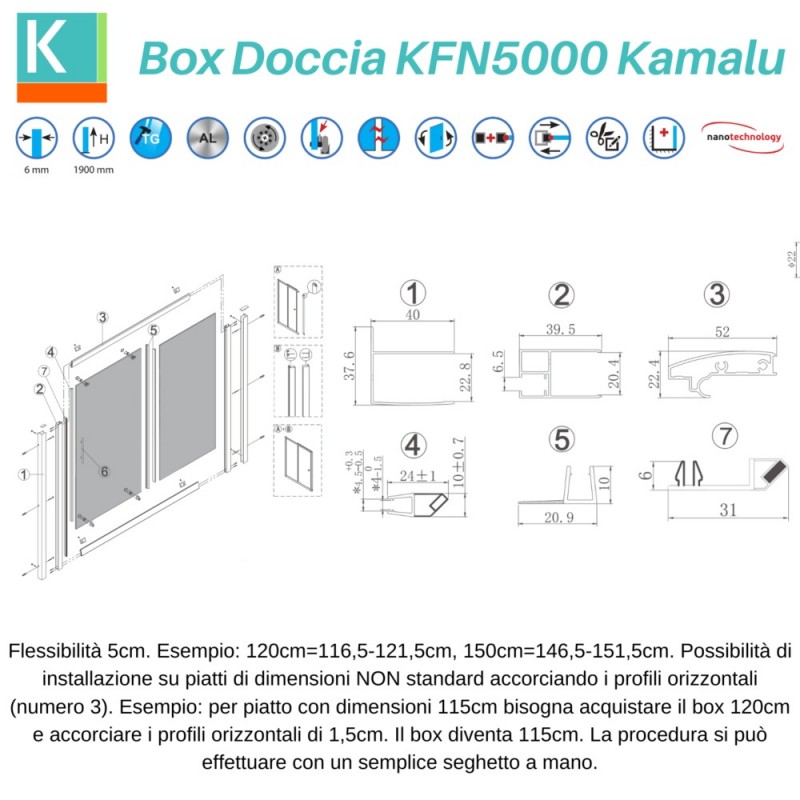 Box doccia nicchia scorrevole 110cm con telaio nero KFN5000 kamalu - 6