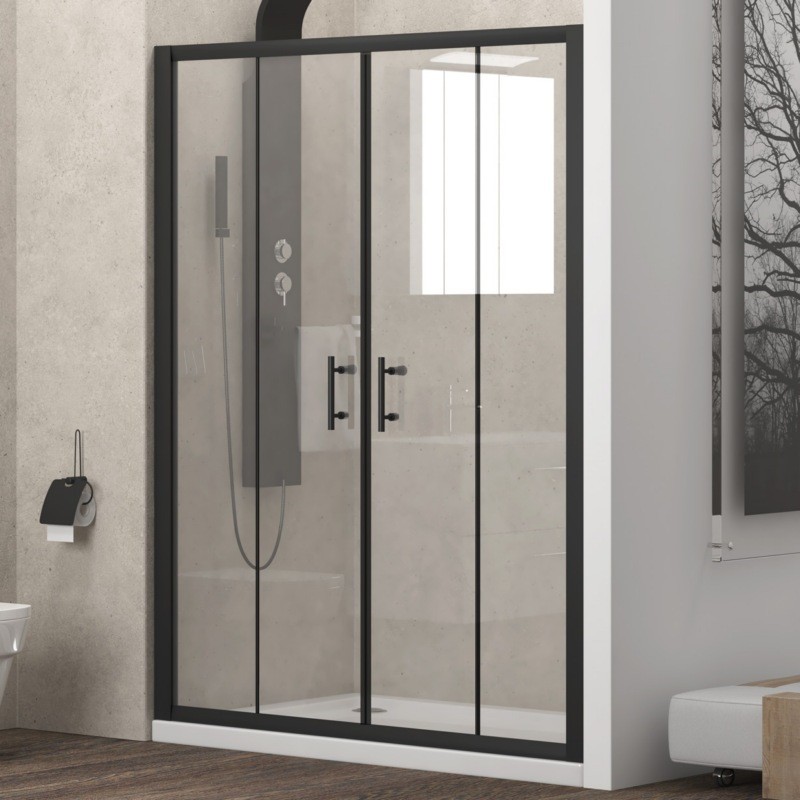 Nicchia doccia 170cm doppio scorrevole anticalcare telaio nero KFN6000 kamalu - 1