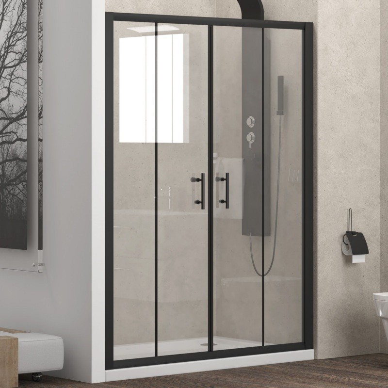 Nicchia doccia 170cm doppio scorrevole anticalcare telaio nero KFN6000 kamalu - 4