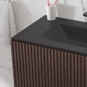 Mobile bagno sospeso 80cm rovere scuro effetto cannettato con lavabo nero KDS-80L kamalu - 2
