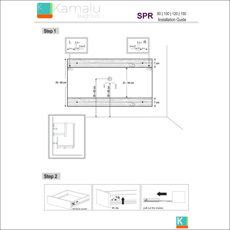 Mobile bagno 150 cm bicolore con 2 cassetti scorrevoli SPR-150C kamalu - 4