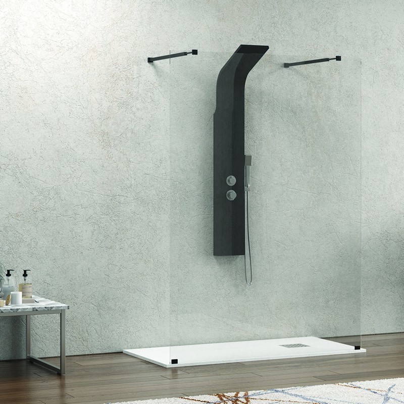 Parete doccia walk-in con staffe nere 120cm KW3000N kamalu - 1