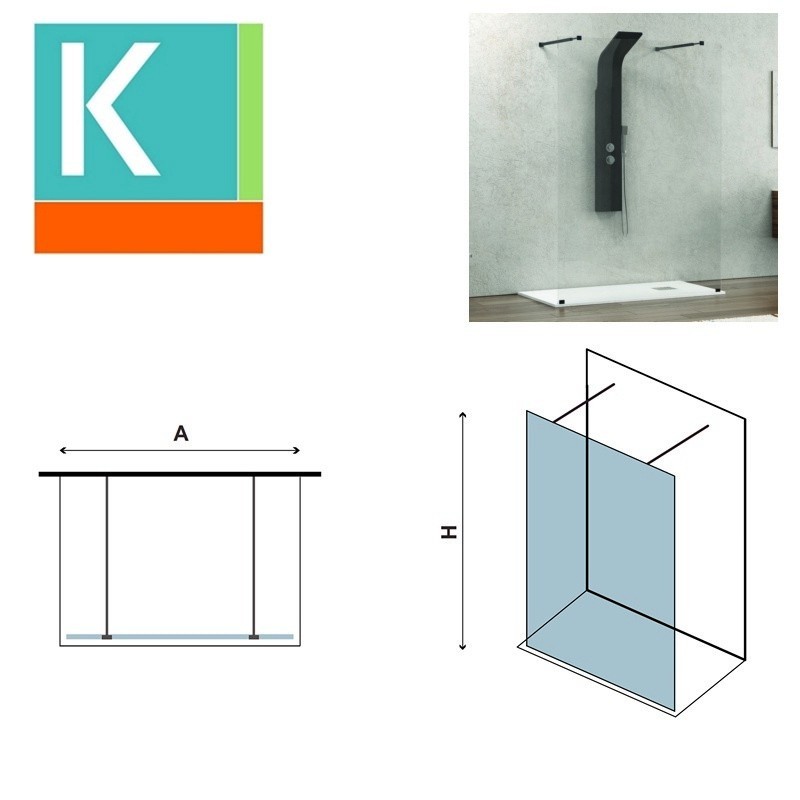 Walk-in doccia 150cm con staffe nere vetro trasparente KW3000N kamalu - 5