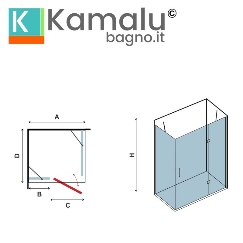 Box doccia 80x80 anta battente vetro anticalcare 8mm altezza 200cm KT5000 kamalu - 3