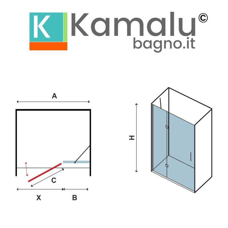 Porta doccia battente 70cm con laterale fisso KT4000 kamalu - 4