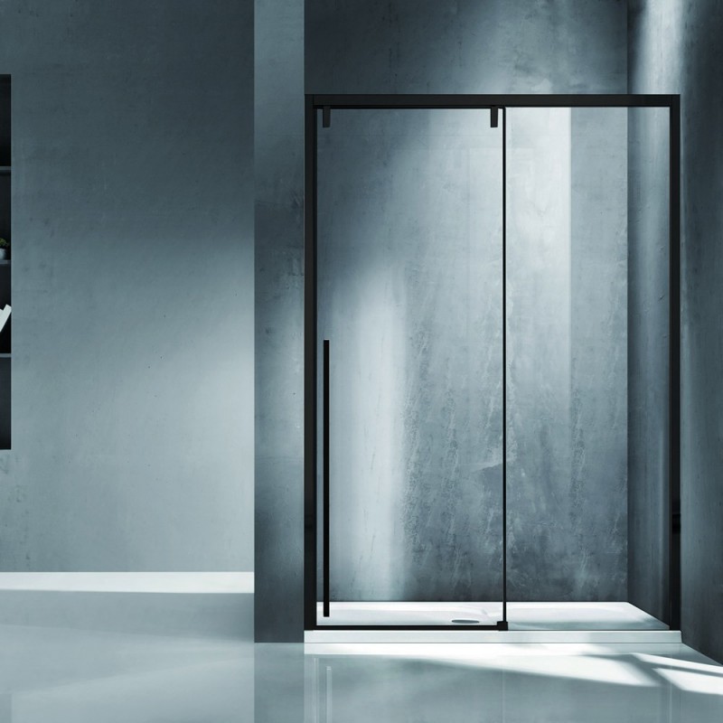 Porta doccia 130cm scorrevole con profilo nero vetro 8mm | KSA4000N kamalu - 1