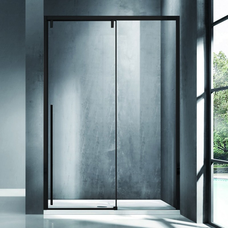 Porta doccia 140cm scorrevole con profilo nero vetro 8mm | KSA4000N kamalu - 1