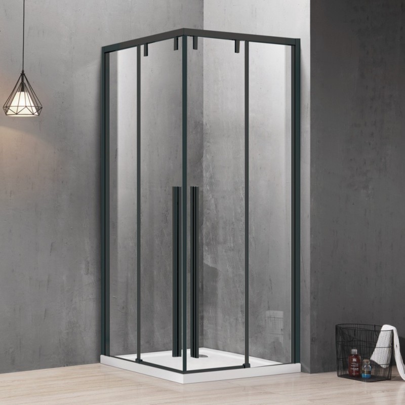 Box doccia 80x80 colore nero doppio scorrevole vetro 8mm | KSA1000B kamalu - 1