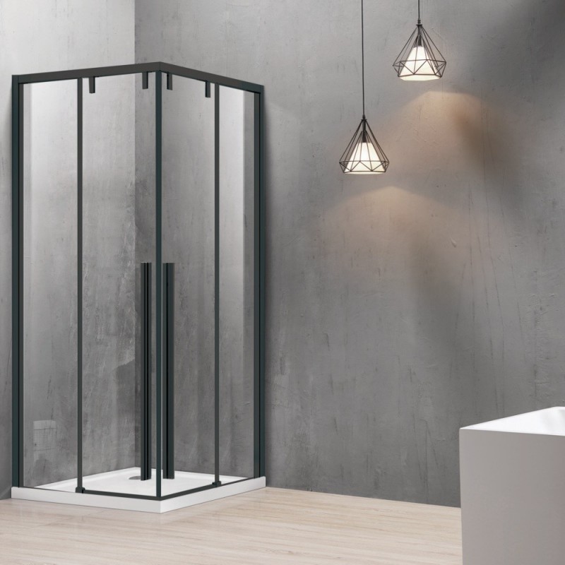 Box doccia 80x80 colore nero doppio scorrevole vetro 8mm | KSA1000B kamalu - 2