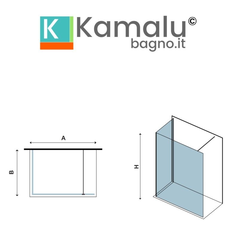 Parete doccia walk in 90x110 angolare profilo nero | KW4000B kamalu - 3