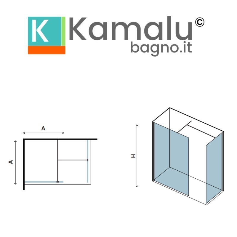 Box doccia walk in 80x80 angolare telaio nero | KW2000B kamalu - 3