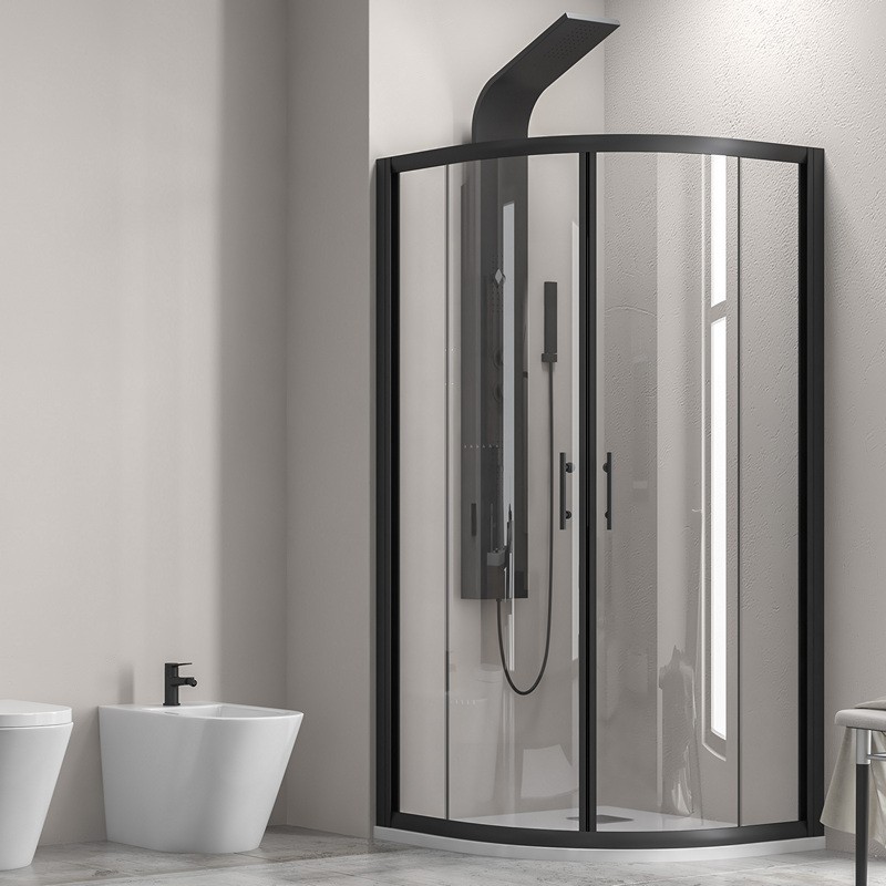 Box doccia 80x80 semicircolare telaio nero vetro trasparente KF2000B kamalu - 1