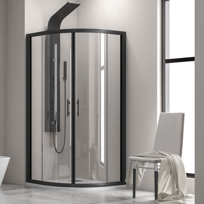 Box doccia 80x80 semicircolare telaio nero vetro trasparente KF2000B kamalu - 2