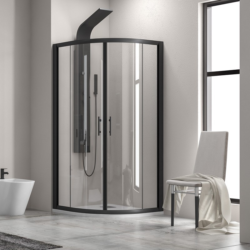 Box doccia 80x80 semicircolare telaio nero vetro trasparente KF2000B kamalu - 7
