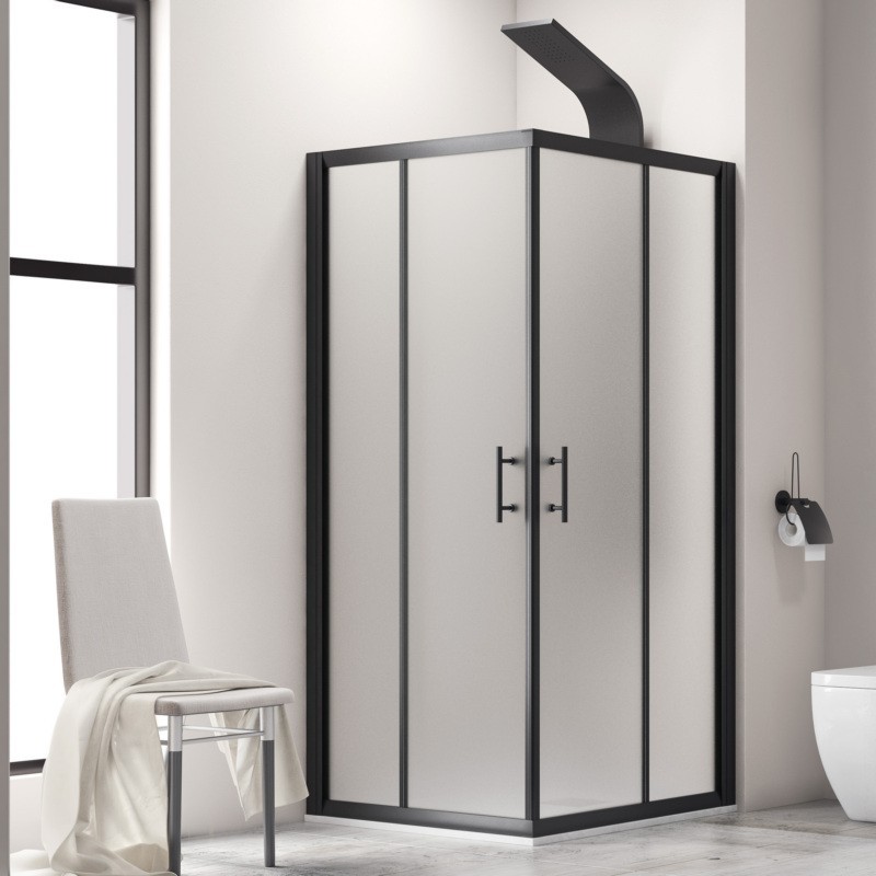 Box doccia nero 80x80 angolare vetro opaco | KF1000B kamalu - 1