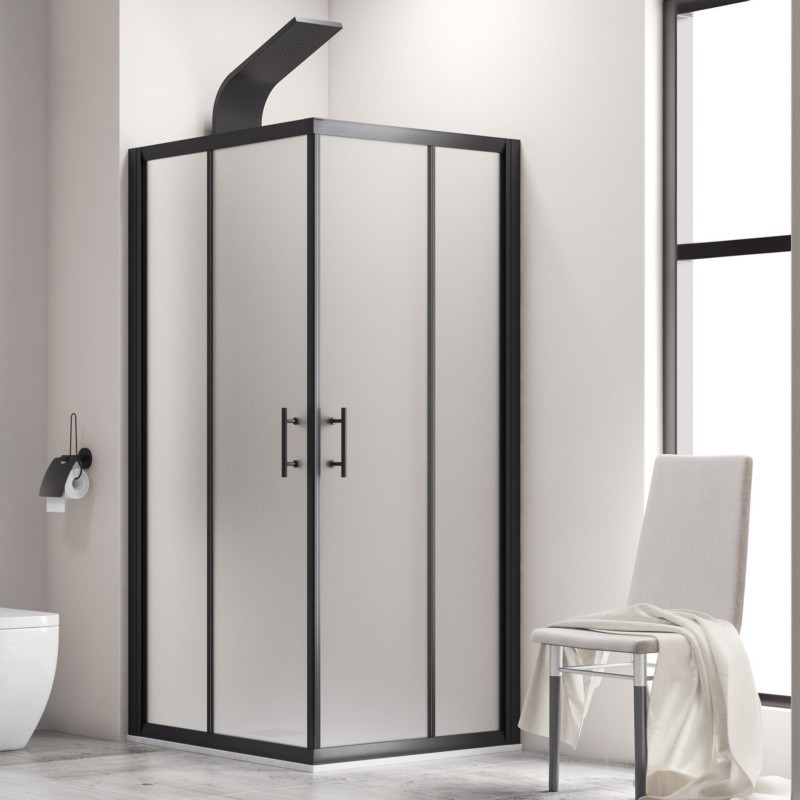 Box doccia nero 80x80 angolare vetro opaco | KF1000B kamalu - 2