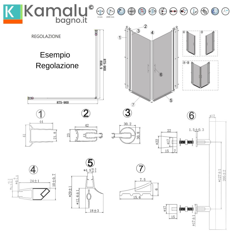 Box doccia nero 80x80 due battenti altezza 200h | KS2800AN kamalu - 3