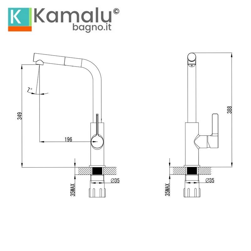 Miscelatore cucina cromato con doccetta estraibile |Kam-010  - 4