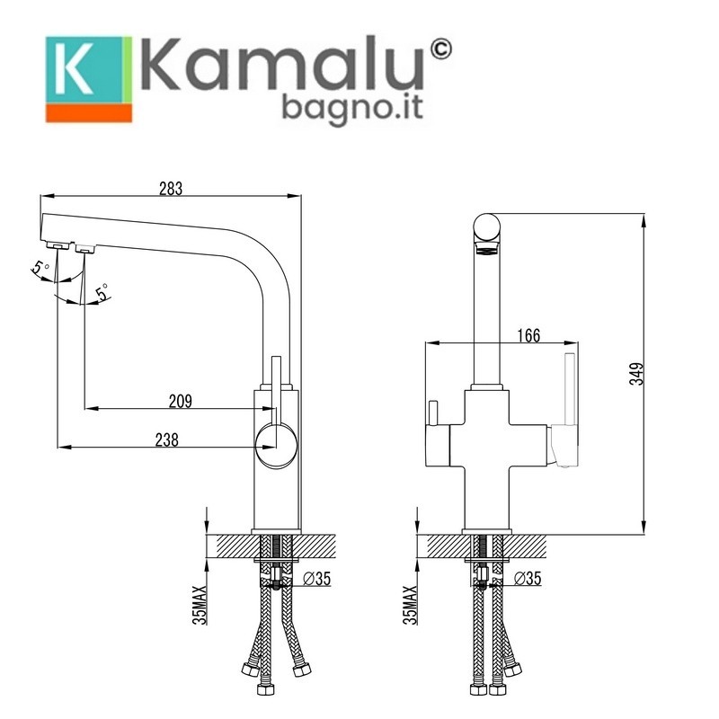 Miscelatore cucina con deviatore e finitura cromata | Kam-070  - 4