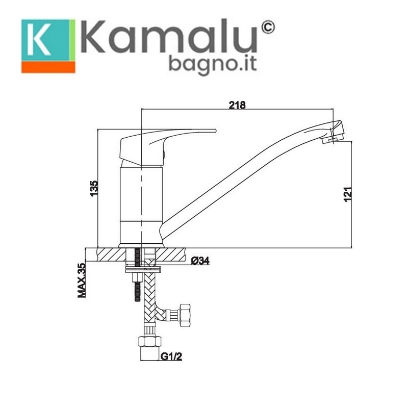 Miscelatore cucina a canna bassa orientabile | Kam-100 kamalu - 3