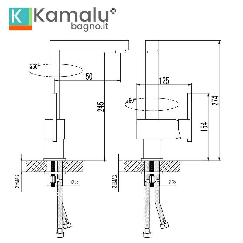 Miscelatore cucina dal design quadrato in finitura cromata | Kam-120 kamalu - 4
