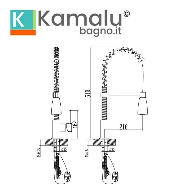 Miscelatore cucina canna a molla e doccetta estraibile | Kam-130 kamalu - 3