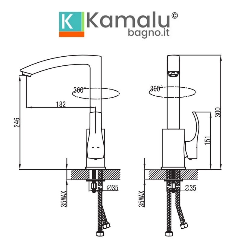 Miscelatore cucina finitura cromata con canna girevole | Kam-080 kamalu - 3
