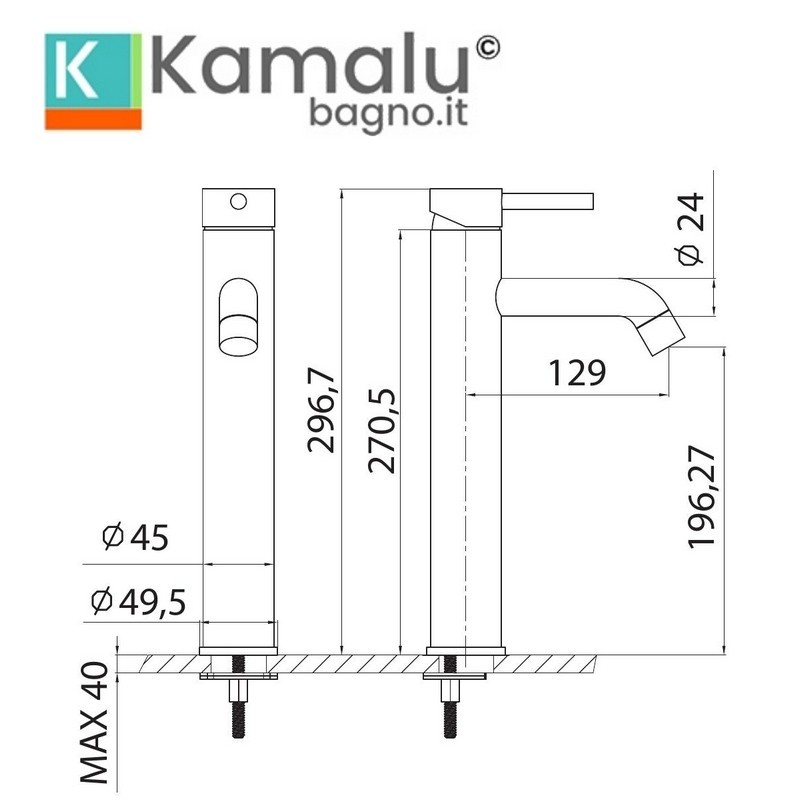 Miscelatore lavabo alto linea curva in acciaio inox | KAM-ARTE  - 2