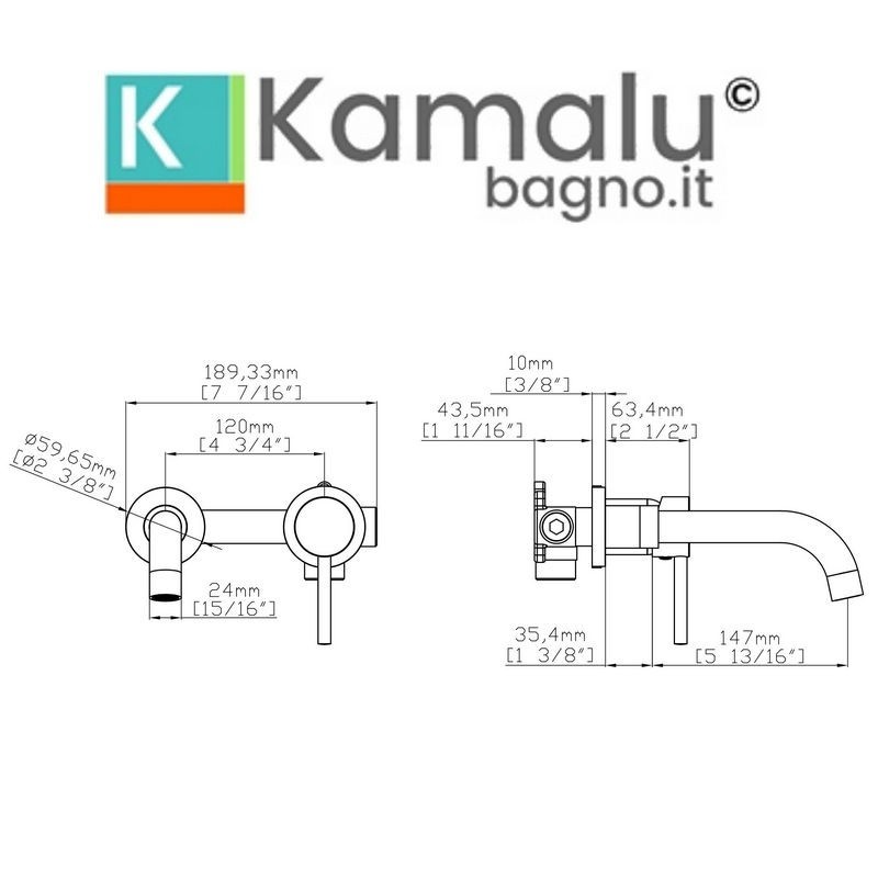 Miscelatore lavabo da incasso linea curva acciaio inox| KAM-ARTE  - 2