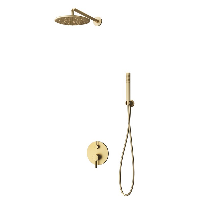 Set doccia a parete finitura oro spazzolato soffione, doccetta, miscelatore | KAM-ARTE ORO  - 2