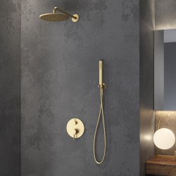 Set doccia a parete finitura oro spazzolato soffione, doccetta, miscelatore | KAM-ARTE ORO  - 1
