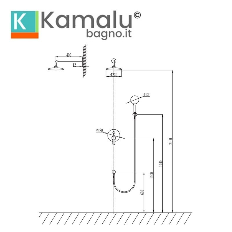 Set doccia a parete acciaio inox satinato con soffione, doccetta e miscelatore | KAM-ARTE INOX kamalu - 2
