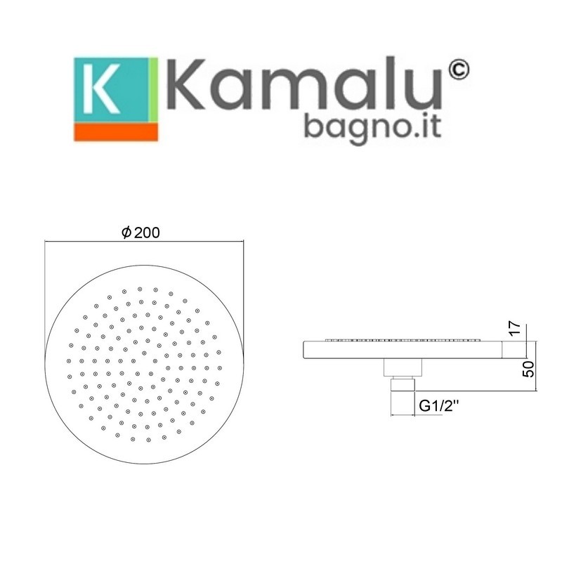 Soffione per doccia tondo finitura nera diametro 20cm | KAM-ARTE NERO kamalu - 2