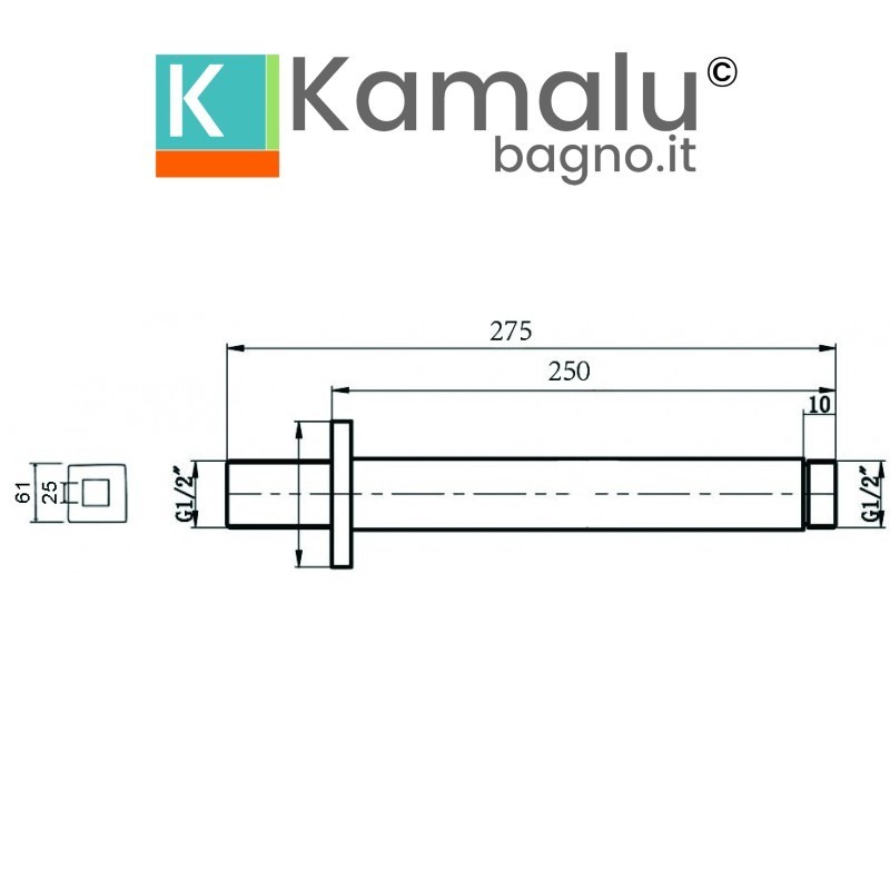 Braccio doccia a soffitto colore nero squadrato | KAM-DIANA NERO kamalu - 2