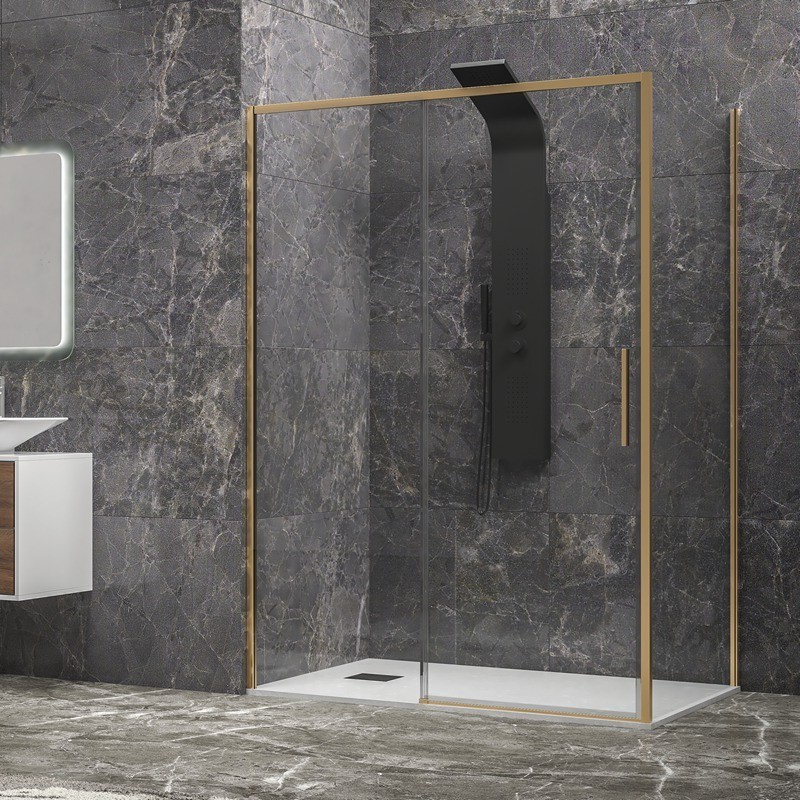 Box doccia oro satinato 75x130 scorrevole e fisso vetro 6mm altezza 200h | KLA-4000G kamalu - 4