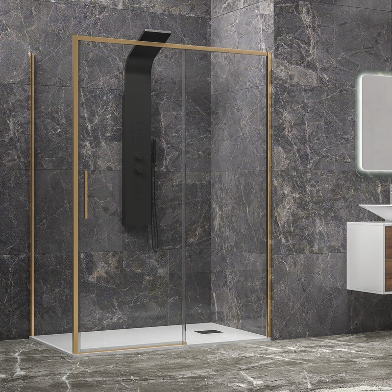 Box doccia oro satinato 80x120 scorrevole e fisso vetro 6mm altezza 200h | KLA-4000G kamalu - 2