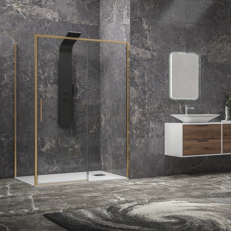 Box doccia oro satinato 80x120 scorrevole e fisso vetro 6mm altezza 200h | KLA-4000G kamalu - 7